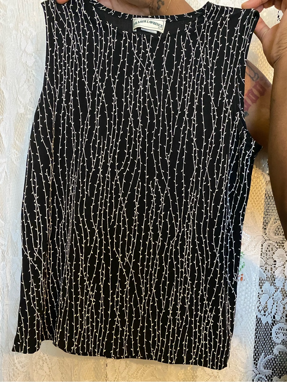 Frazier Lawerence Black Sleeveless Top with White Vine Stripe